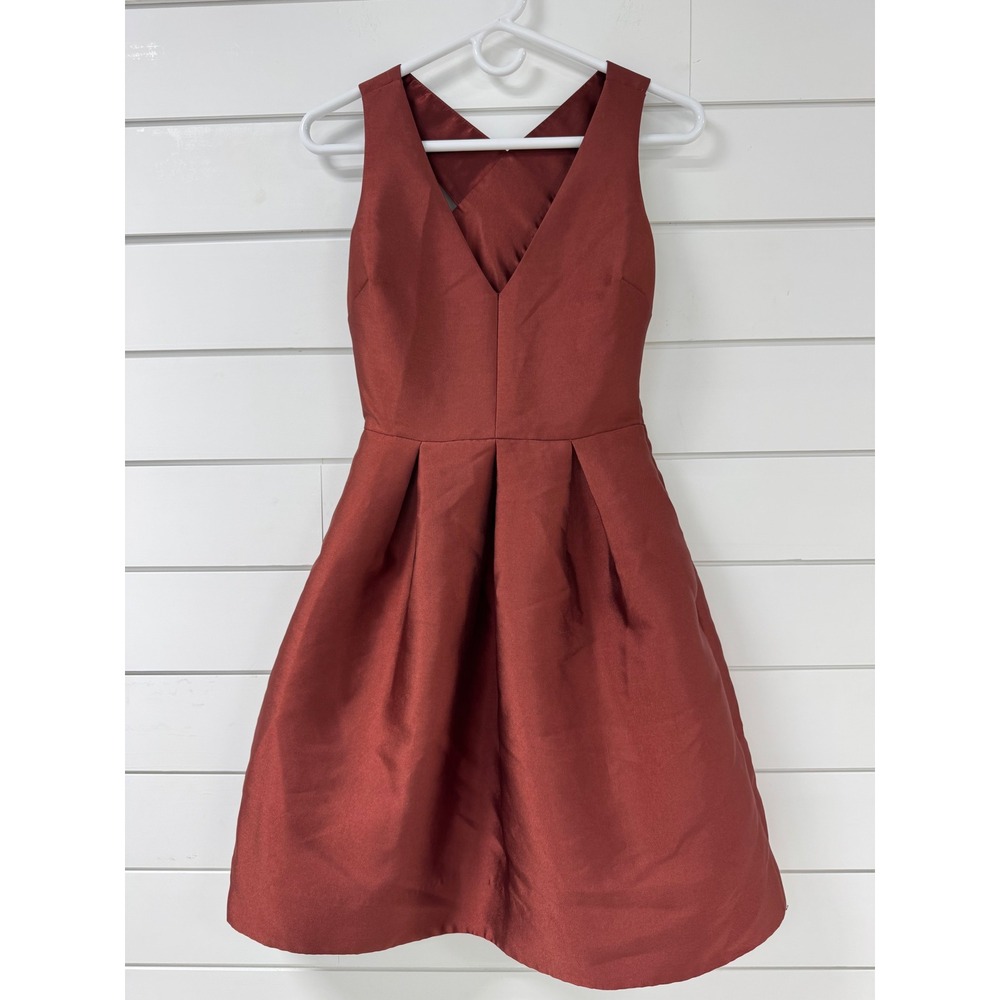 It has Pockets! Wendy Bird Rust Copper Satin Fit and Flare Cocktail Dress 0